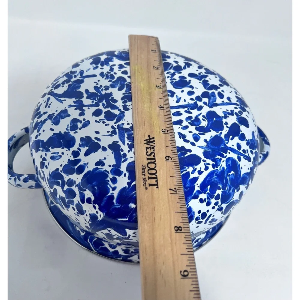 Golden Rabbit Enamel Casserole Pot Cobalt Blue Swirl Large Cottagecore Farmhouse